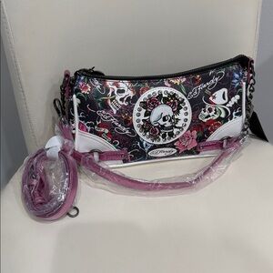 Ed Hardy Multicolor Skull Print Tatoo Art Shoulder/Crossbody Bag